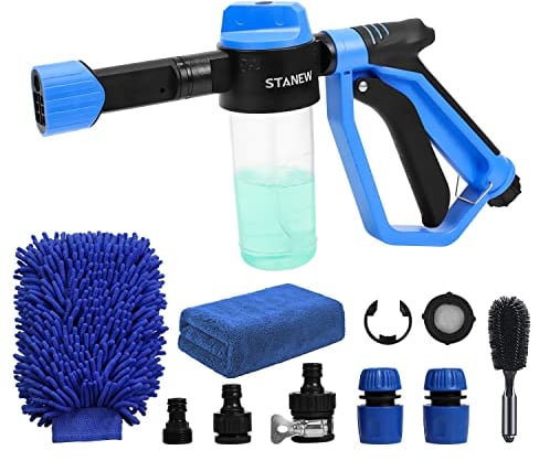 STANEW Canon a Mousse Voiture-Pistolet à Eau Haute Pression pour Lavage de Voiture avec 4 connecteurs de Conduite d'eau, pour Voiture, Pneu, Nettoyage de vitres