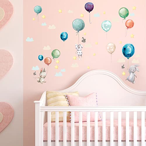 Sunnywall Wandsticker Premium Ballon Hasen Aufkleber Wandtattoo Kinderzimmer Baby Wandaufkleber