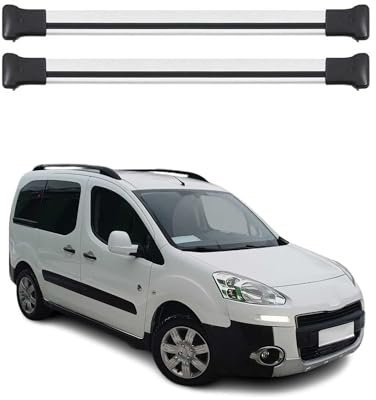 OMAC Aluminium Dachträger Querträger für Peugeot Partner Tepee 2008-2018 – TÜV/DIN 75302:2019 – Max. 75 kg – 2 Stangen Silber