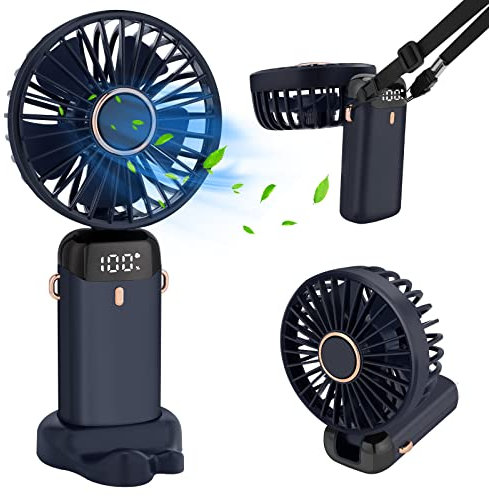 WARMFIT Ventilateur portable, 5000 mAh, rechargeable par USB, avec 5 vitesses, mini ventilateur électrique avec écran LED, ventilateur de bureau pliable pour bureau, chambre à coucher, voyage, camping