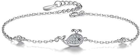 Belons Damen Armband Wal 925 Sterling Silber Zirkonia Wal Charm Armband Mädchen Armkette Armkettchen Kinder Fußkettchen