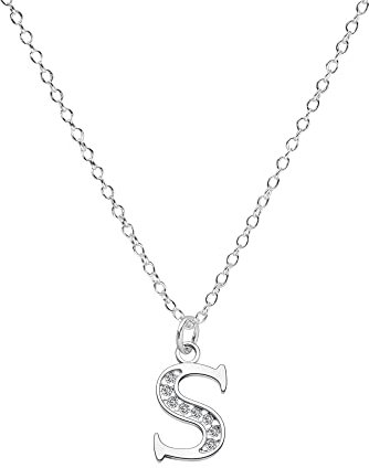Kraven S925 Silver Initial Necklace Charm Necklace, Dainty Cubic Zirconia Letter Dainty Necklaces Jewelry Birthday Gifts for Women Girls (S)