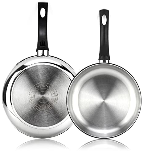 MAGEFESA Essencial Inox - Set de Sartenes Plateadas 20 + 26cm, Acero Inoxidable, Sin Recubrimiento ni Antiadherente, Ecológicas, Inducción