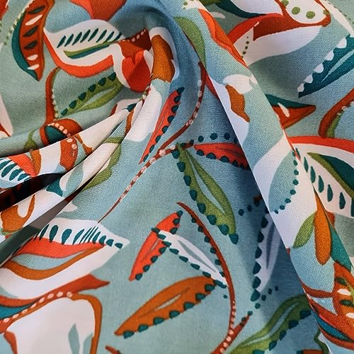 Stoff Meterware Viskose 0,5 m Guadeloupe Blätter Blüten celadon terrakotta weiß Kleiderstoff Blusenstoff Kleid Rock