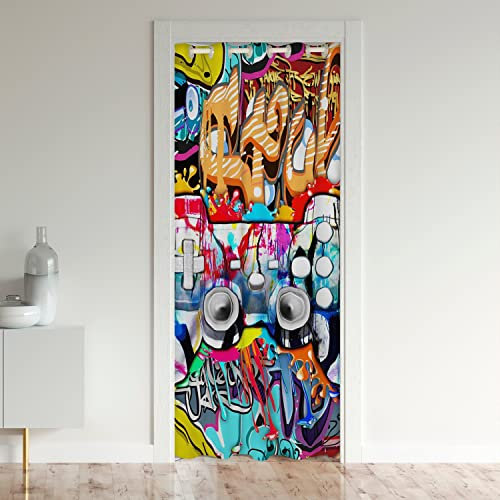 Spieler Hippie Graffiti Style Türvorhang 86x203cm Tür Privatsphäre Graffiti Gaming Verdunkelung VerdunkelungsvorhangBaumt Kultur Schrank Vorhang für Innentür Raumteiler Türvorhang Tür Privatsphäre