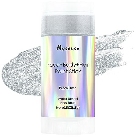 Mysense Pearl Silver Face Body Hair Paint Stick,Water Based Washable Temporary Hair Paint,Non-toxic Cream Blendable Metallic Face Painting for Halloween Costume SFX Cosplay Makeup,0.5oz(15g)