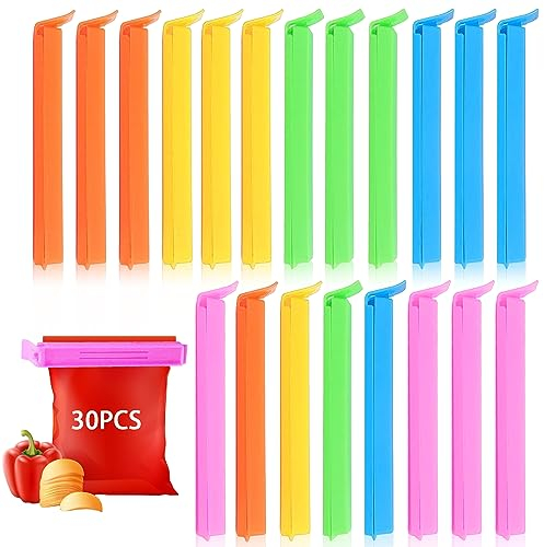 Verschlussclips LEAFS 30 Stück Clips für Tüten Länge 10cm Tütenclips Plastik Verschlussclips für Beutel Für Versiegeln Kartoffelchips Brot Snacks Nüsse Kaffee (5 Farben)