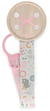 Suavinex, Chupetero de Tela para Bebé, Cinta con Diseño a Doble Cara, Cadena Chupete Bebé, Sujeta Chupete Clip con Pinza. Para Bebés +0 Meses, Apto Recién Nacido, Walk Rosa