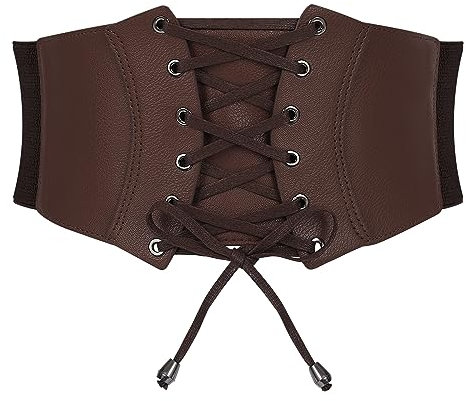 JASGOOD Wide Elastic Corset Belt for Women Vintage Lace-up Tied Waspie Waist Belt for Dress(Coffee,Fits Waist Size 23-26 inch)