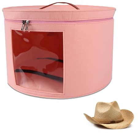 DYOUen Hutboxen, Hutaufbewahrungsbox, Filz, rund, faltbar, mit Tragegriff und transparentem Fenster, für Kleiderschrank-Organisation, Reisen, staubdicht (Rosa)