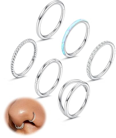 FIOROYAL 18G10MM Nasenpiercing Ring Helix Piercings Chirurgenstahl Clicker Nasenring Piercing Silber Nostril Piercing Ring Helix Conch Tragus Ohr Piercings Septum Piercing Set