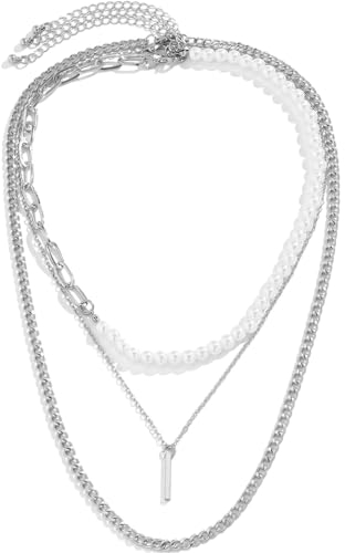 Wnddle Perlenkette Weiß, Herren Faux Perlenkette, Stapelbar, 62 cm, Männer, Halskette