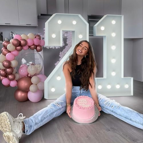 21st Birthday Decorations for Her Him: Light Up Numbers Large 4FT Big Marquee Number for 12nd 21st Birthday Balloons Anniversary Party Decor Gift Cardboard Mosaic Balloon Arch Stand Pre-cut Foam