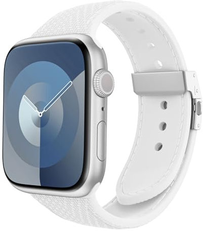 MoKo Cinturino in Silicone Compatibile con Apple Watch Series 9 8 7 6 5 4 3 2 1 SE 38/40/41mm, Cinturino in Pelle Simulata per Orologi, Cinturino Sportivo di Ricambio con Chiusura a Scomparsa, Bianco