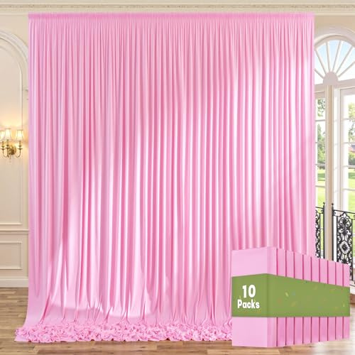 50ft x 10ft Wrinkle Free Pink Backdrop Curtains for Parties, 10 Panels 5x10ft Polyester Baby Pink Photo Backdrop Drapes for Weddings Birthday Party Photography Background Decor