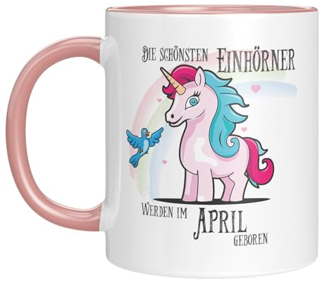 TassenTicker - Die schönsten Einhörner werden im April geboren - Einhorn Tasse - Geburtstagsgeschenk - Monats-Tasse - persönliches Geschenk - pink