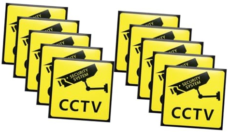 Gatuida 10 Stk Warnsignale Stunden Video-Sicherheitszeichen CCTV-Zeichen danger gefährlich warning aufkleber Sicherheitsschilder für zu Hause Überwachungskameraschilder im Freien Yellow