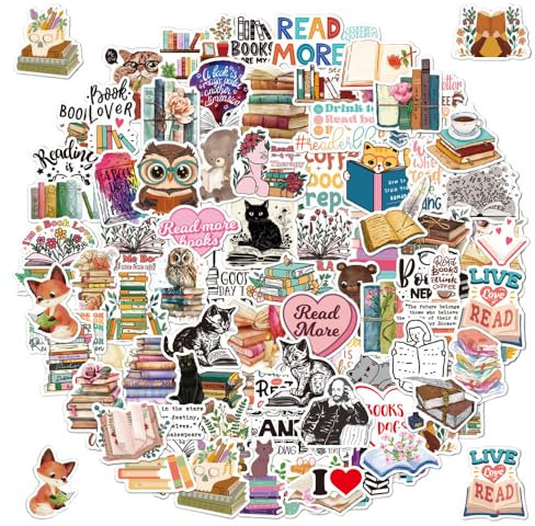 Bieiyhe 100 Stück Buch Sticker Lesen,Wasserfeste Aufkleber Outdoor,Sticker Set Aesthetic,Handyhüllen Sticker Klein,äSthetik Aufkleber Vintage,Vinyl Aufkleber Laptop für Sammelalbum Basteln
