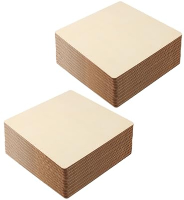JIEHIN 50 Pezzi Quadrati in Legno di Tiglio Compensato 10 x 10 cm, 2 mm, Grezzo Naturale, Angoli Arrotondati per Bricolage, Pittura e Decorazione Fai da Te