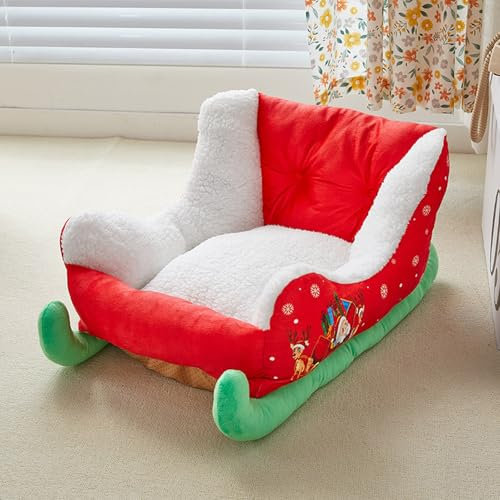 CHENRI Christmas Dog Bed, Weihnachten Hundebett, Weihnachten Schlitten Hundebett, Rote Weihnachten Katzenbett, Weich Plüsch Weihnachten Haustierbett Hundesofa für kleine, mittlere und große Hunde