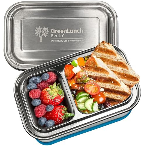 GreenLunch Bento Lonchera Bento de acero inoxidable, sin BPA, con cápsulas de aperitivos, a prueba de fugas y resistente a las grietas para adultos y niños con cierres a presión, para la escuela y la