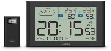 Hama Wetterstation Sylt, mit Außensensor, Funk, Wecker, Schwarz 00222216 Funk-Wetterstation
