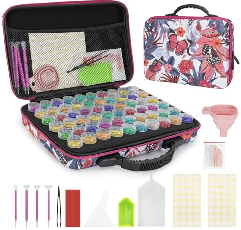 TORIBIO 60 Stück 5D Diamond Painting Zubehör Boxen, Rot | Diamant Painting Aufbewahrungsbox mit Stiften Trichter Stickers, Diamant Painting Zubehör Organizer für DIY Kunsthandwerk
