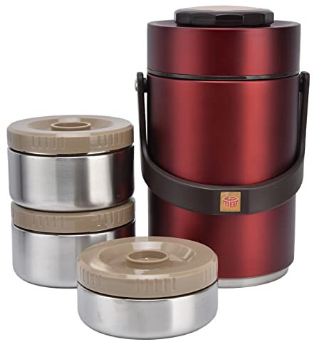 LUNWJJIP Contenedor de Alimentos Aislado, Fiambrera al vacío, Mango cómodo, portátil for el Trabajo, for Estudiantes, for Viajar, Rojo(Red)