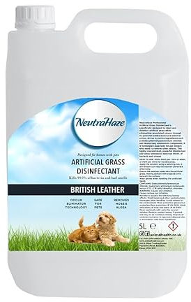 Artificial Grass Cleaner – Powerful 3-in-1 Disinfectant, Deodoriser & Cleaner Removes Bacteria & Neutralises Pet Odours Pet-Friendly (5 Litre, British Leather)