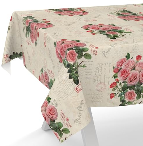ANRO Wachstuchtischdecke Wachstischdecke Wachstuch Tischdecke abwaschbar Gartentischdecke Postkarte Rosen 140x140cm Schnittkante