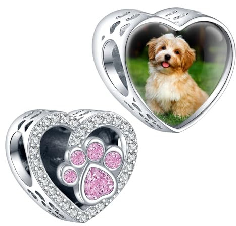 NINGAN Personalized Photo Charms Sterling Silber Paw Print Rosa Perlen Anpassen Bild Hund Katze Herz für Frauen Armbänder und Halsketten Geschenke für Mädchen
