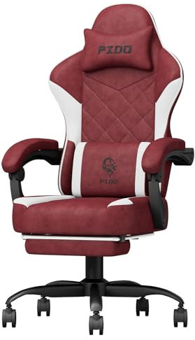 PZDO Gaming Chairs for Adults, Ergonomic Computer Chair with Footrest, Chaise Gamer Reclining Pc Chair, Height Adjustable Game Chairs with Headrest and Lumbar Support, 300LBS, Red