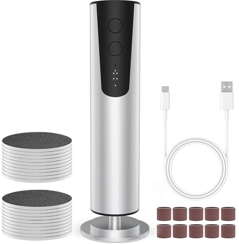 2 in 1 Hornhautentferner Elektrisch Kabellos, 6 Stufen Einstellbar Elektrischer Hornhautentferner mit Austauschbaren Fußfeilen, aus Aluminium, Professionelle Pediküregerät für Tote Haut, Silber