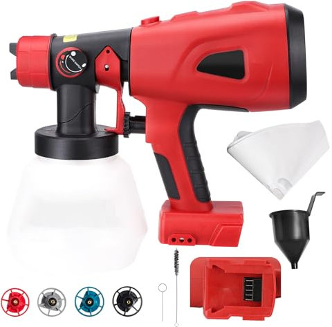 Paint Sprayer for Milwaukee 18V Battery, Cordless Electric HVLP Paint Spray Gun with 4 Different Size Nozzles, 1000ML Detachable Tank for House Fence Walls Chairs (No Battery)