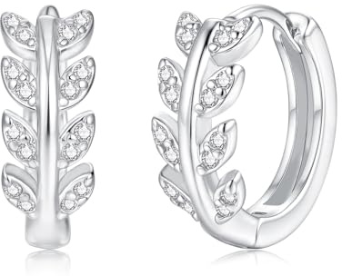 Loutade Creolen Silber 925, 925 Sterling Silber Blume Olivenblatt Creolen | Hypoallergen 13mm Klein Niedliche Cubic Zirkonia Ohrringe Creolen, Leicht Schlafen Knorpel Huggie Ohrringe für Damen
