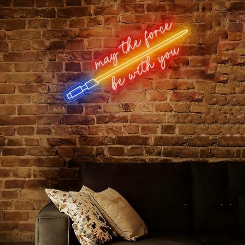 May the force be with you Neon Light LED Lightsaber Neon Gaming Sign with Dimmable Switch and Hanging Chain for Home Room Bedroom Club Hotel Wall Decor Gifts for Kids Men Fans Lovers,USB Power