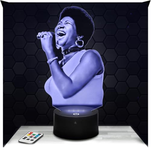 Lampephoto.fr - Lampe Aretha Franklin 3D Touch Nachtlicht Sängerin | Made in France, Sockel & Größe wählbar, dimmbar, Batterie/USB, HD-Lasergravur, Geschenk für Sie & Ihn