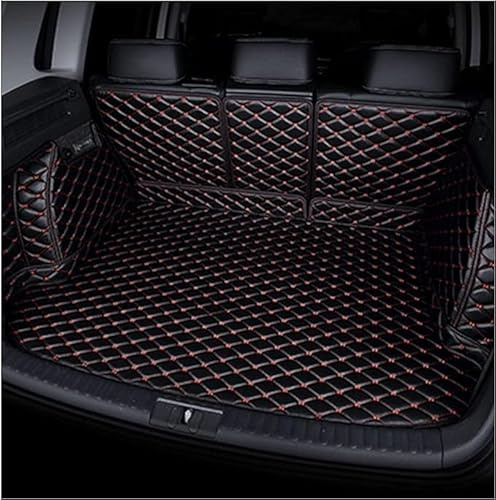 Auto Kofferraum Schutzmatte für Audi Q7 2006-2024 2025, Leder Kofferraummatte Wasserdicht Langlebig rutschfest Anti-Verschleiß，Robust und Langlebig(Black red)