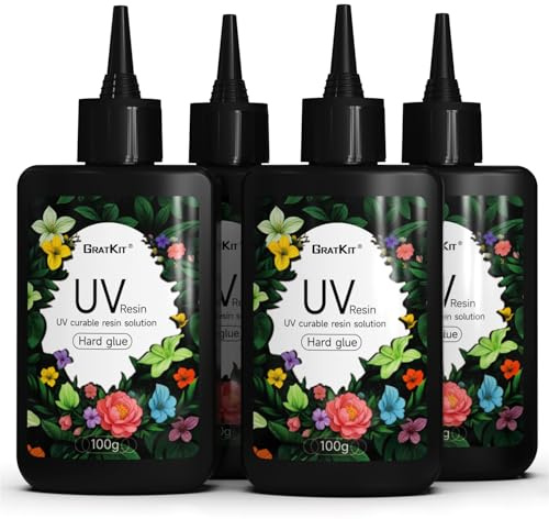 GratKit UV Resin 400g, Kristallklares UV Harz, Schnellhärtend, Niedriger Geruch, Blasenarm & kein Vergilben für Schmuck, Basteln & Reparatur