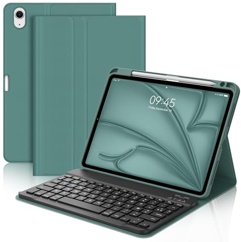 Coque Clavier pour iPad Air 11 Pouces (M4 2026, M3 2025, M2 2024), AZERTY Français Housse Clavier Bluetooth Magnétique Détachable avec Porte Crayon pour iPad Air 10.9 (5e/4e Génération), Vert Foncé