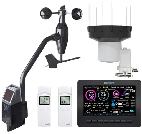 ECOWITT HP2552 stazione meteo 7 in 1, sensore 4 in 1 WS68 + console Wi-Fi TFT a colori da 7 pollici + sensori di temperatura e umidità per interni/esterni WH32 + pluviometro WH40H