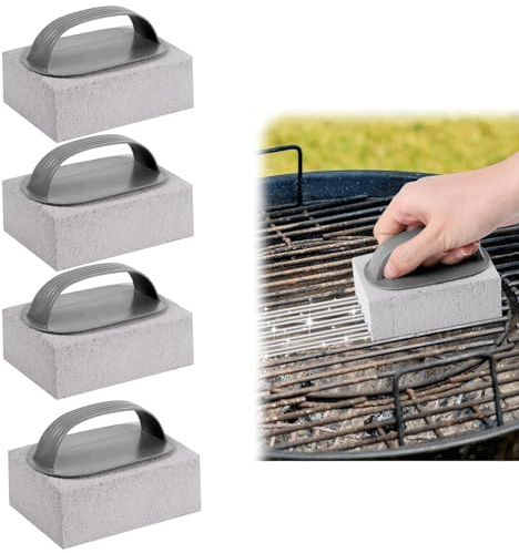 FBBEVWBK 4 mattoncini per la pulizia della griglia con manico, in pietra pomice resistente, per barbecue, piastre, forno e pulizia della piscina
