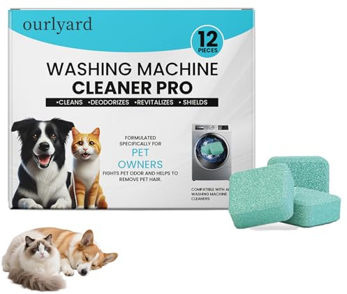 ourlyard Washing Machine Cleaner Pro, 12 Pieces Washing Machine Tablets, Washing Machine Cleaner Deep Clean, Helps to Temove Pet Hair, for All Washing Machines (1 Box)