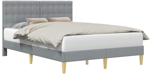 vidaXL Bettrahmen mit Kopfteil Hellgrau 140 x 190 cm Stoff, Bezahlbarer, rechteckiger Bettrahmen mit Sperrholz-Kopfteil, ideal für Dein minimalistisches Schlafzimmer