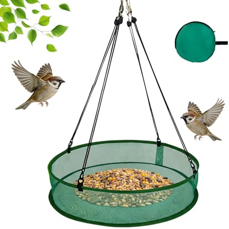 Vogelfutter Auffangschale, 61cm Ring Auffangschale für Vogelfutter mit Großer Kapazität Streuverhindernder Vogelfutterspender zum Aufhängen für Draußen Terrasse Garten Grün