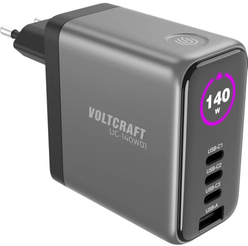 Voltcraft UC-140W01 USB Ladegerät 1x USB-A, 3X USB-C® USB PD Schwarz GaN, USB Power Delivery (USB-PD), Schnellladegerät