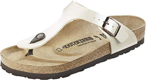Birkenstock Classic Gizeh Birko-Flor Damen Zehentrenner, Elfenbein (Graceful Pearl White/Antique Lace), 43 EU