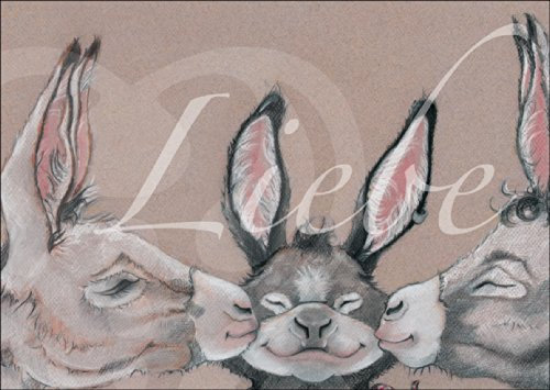 Eine Klappkarte voller Liebe mit küssende Esel Familie: Liebe • auch zum direkt Versenden mit als Einleger. • individuelle Grusskarte mit Umschlag, hochwertige Qualität