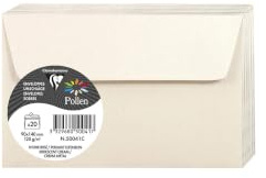Clairefontaine 50041C - Packung mit 20 Umschläge Pollen selbstklebend 9x14cm, 120g, Elfenbein Perlmutt, ideal für Ihre Einladungen und Korrespondenz, 1 Pack
