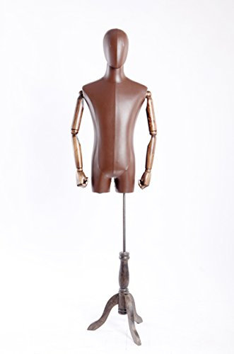 Eurohandisplay Schneiderbüste Kunstlederbezogene Oberkörper und Kopf,Arme und Finger aus Holz beliebig Verstellbar (A-17T-G Männlich)